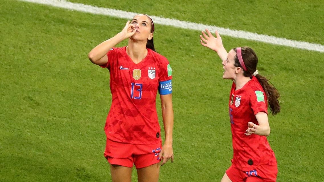 Alex Morgan of the U.S. celebrates scoring their second goal with Rose Lavelle. (File photo: Reuters)