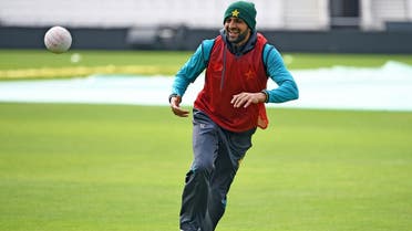 Pakistan’s Shoaib Malik takes part in a training session at Headingley in Leeds, northern England ahead of their World Cup cricket match against Afghanistan on June 28, 2019. (AFP)