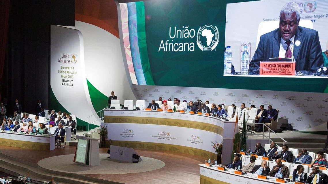 African Union Commission Chairperson Moussa Faki Mahamat speaks during the African Union summit in Niamey, Niger, on July 7, 2019. (Reuters)