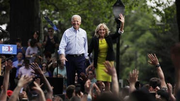 Joe Biden and wife Jill Biden speak during the kick off former US vice president Biden's presidential election campaign in Philadelphia, Pennsylvania, on May 18, 2019. (AFP)