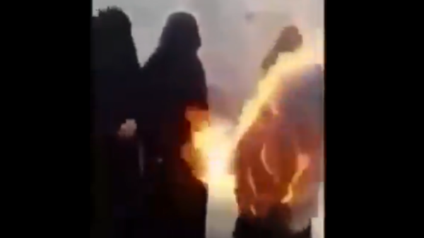 فيديو مؤلم.. مسنة تحرق ثيابها بعد نهب الحوثيين أرضها