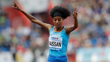 Sifan Hassan of The Netherlands celebrates as she crosses the finish line to win the women’s 3,000 meters for Europe at the IAAF track and field Continental Cup in Ostrava, Czech Republic. (File photo: AP )