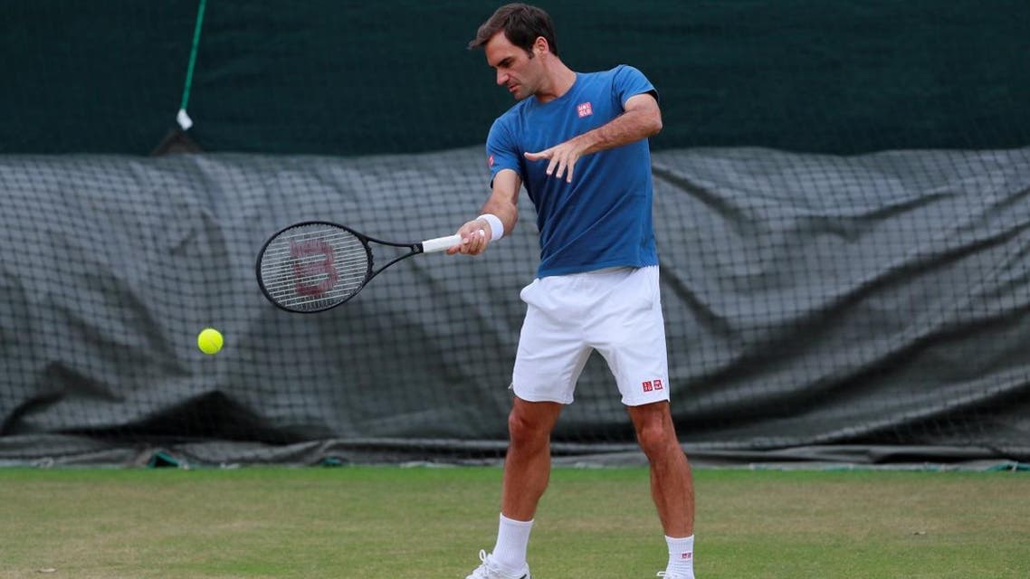 Roger Federer during practice for the Wimbledon final at the All England Lawn Tennis and Croquet Club, London, on July 13, 2019. (Reuters)