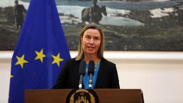 European Union foreign policy chief Federica Mogherini speaks during a press conference with Afghan President Ashraf Ghani at the presidential palace in Kabul, Afghanistan, Tuesday, March 26, 2019 (AP)