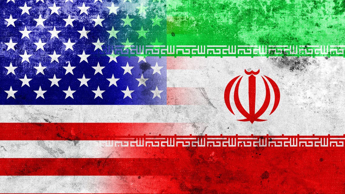 Grunge Iran and USA Flag stock photo