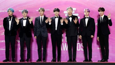 Members of South Korean K-Pop group BTS pose for photos on the red carpet at the Seoul Music Awards at Gocheok Sky Dome in Seoul, South Korea, Tuesday, Jan. 15, 2019. (AP)
