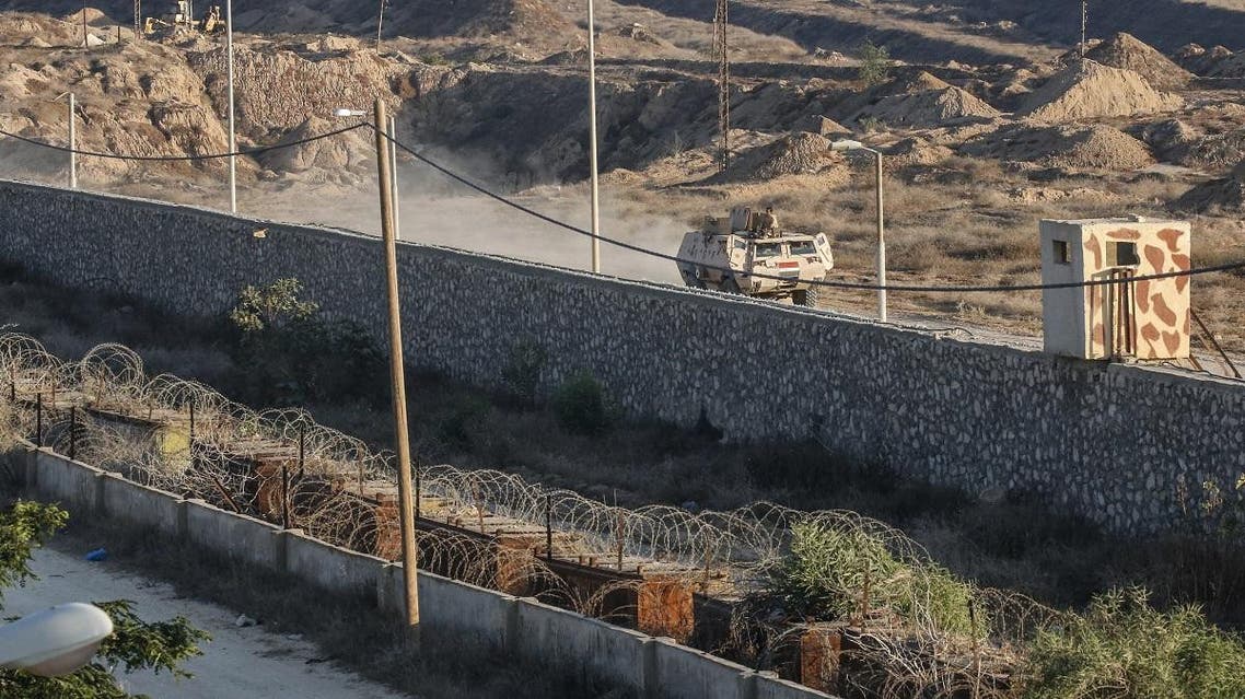 An Egyptian armoured vehicle patrolling the area on the other side of the border with the Hamas-run Gaza Strip in Rafah on June 23, 2019. (AFP)