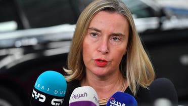 European Union for Foreign Affairs and Security Policy Federica Mogherini answers journalists’ questions during a Foreign Affairs meeting at the EU headquarters in Brussels on July 15, 2019. (AFP)