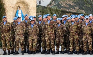 Italian members of (UNIFIL) stand on guard at the mission headquarters in south Lebanon. (File Photo: AFP)