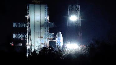 Indian Space Research Organization (ISRO)’s Geosynchronous Satellite launch Vehicle (GSLV) MkIII carrying Chandrayaan-2 stands at Satish Dhawan Space Center after the mission was aborted at the last minute at Sriharikota, in southern India, on July 15, 2019. (AP)