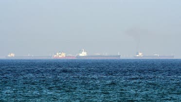 This picture taken on June 15, 2019 shows tanker ships in the waters of the Gulf of Oman off the coast of the eastern UAE emirate of Fujairah. GIUSEPPE CACACE / AFP