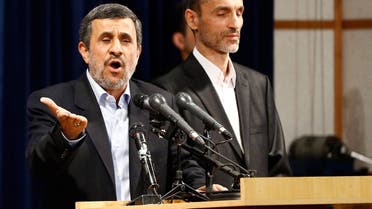 Former Iranian president Mahmoud Ahmadinejad (L) speaks, as he is accompanied by former Iranian Vice President Hamid Baghaei, after registering at the Interior Ministry's election headquarters as candidates begin to sign up for the upcoming presidential elections in Tehran on April 12, 2017. Ahmadinejad had previously said he would not stand after being advised not to by supreme leader Ayatollah Ali Khamenei, saying he would instead support his former deputy Hamid Baghaie who also registered on Wednesday.