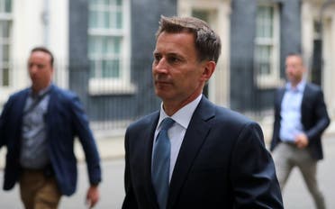 Britain’s former Foreign Secretary Jeremy Hunt is seen outside Downing Street in London on July 20,2019. (Reuters)