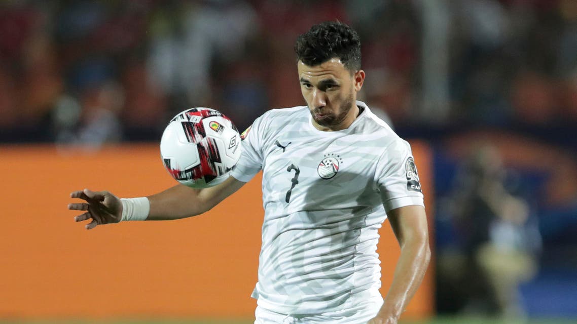 Egypt's Mahmoud Hassan eyes the ball during the African Cup of Nations group A soccer match between Egypt and Uganda in Cairo International Stadium in Cairo, Egypt (AP)