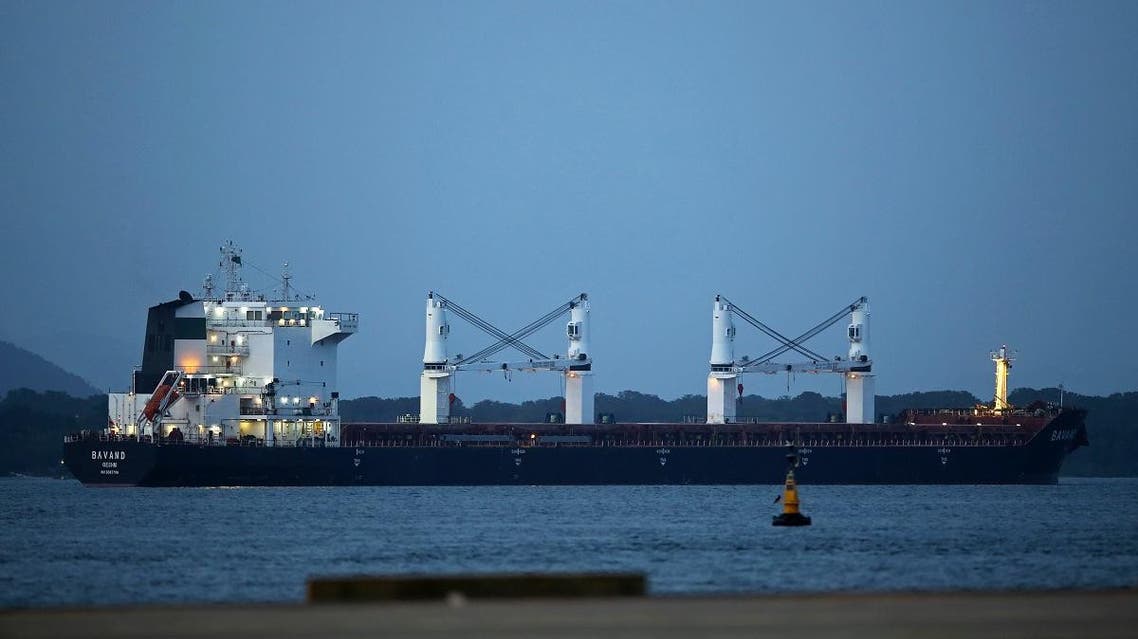 Iranian ship Bavand (L), loaded with 48,000 tons of corn, is seen anchored in the port of Paranagua, Brazil, on July 19, 2019. (AFP)