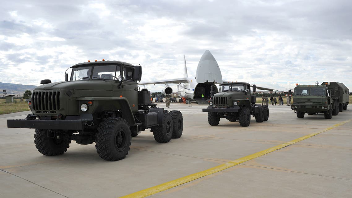 First parts of a Russian S-400 missile defense system are seen after unloaded from a Russian plane at Murted Airport, known as Akinci Air Base, near Ankara, Turkey, July 12, 2019. Turkish Military/Turkish Defence Ministry/Handout via REUTERS ATTENTION EDITORS - THIS PICTURE WAS PROVIDED BY A THIRD PARTY. NO RESALES. NO ARCHIVE