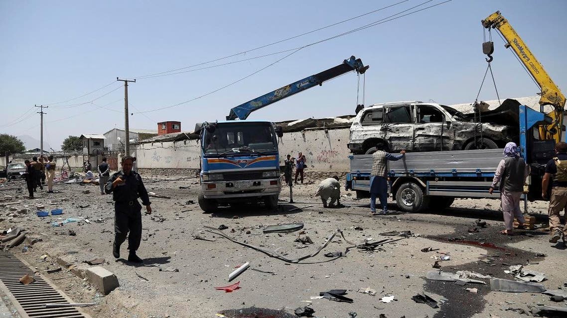 Afghan security personnel at the site of a suicide bomb attack in Kabul, Afghanistan, Thursday, July 25, 2019. (AP)