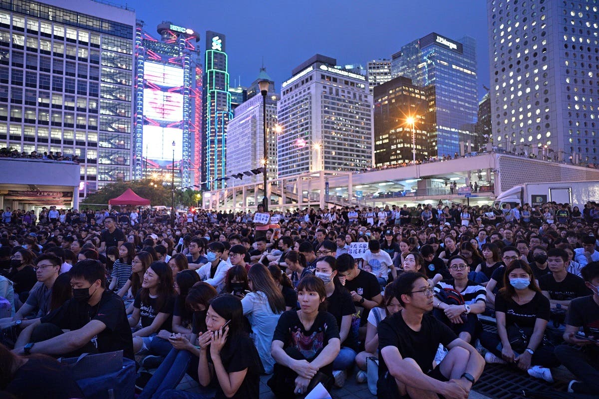 Members of the territory’s medical sector attend a protest in Edinburgh Place in Hong Kong on August 2, 2019. (AFP)
