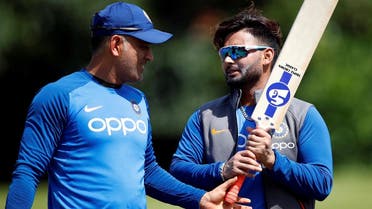 India’s MS Dhoni (L) and Rishabh Pant during nets during the ICC Cricket World Cup at Edgbaston, Birmingham, Britain, on June 29, 2019. (Reuters)