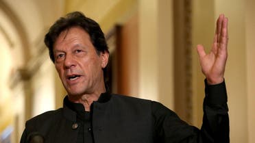 Pakistan Prime Minister Imran Khan makes a brief statement to reporters before a meeting with U.S. House Speaker Nancy Pelosi (D-CA) at the U.S. Capitol July 23, 2019 in Washington, DC. (AFP)