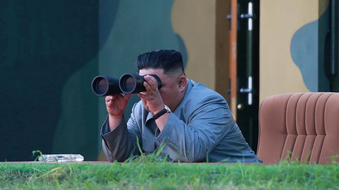 North Korean leader Kim Jong Un watches the test-fire of two short-range ballistic missiles, in this undated picture released by North Korea’s Central News Agency (KCNA) on July 26, 2019. (Reuters)