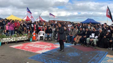 Protest leader Pania Newton speaks during a rally at Ihumatao, Auckland, in this undated handout photo released August 11, 2019. (Reuters)