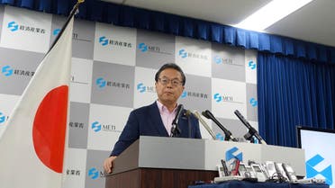 Japan's Trade Minister Hiroshige Seko talks about Japan-South Korea relations at a regular news conference in his ministry in Tokyo Monday, July 29, 2019. (AP)
