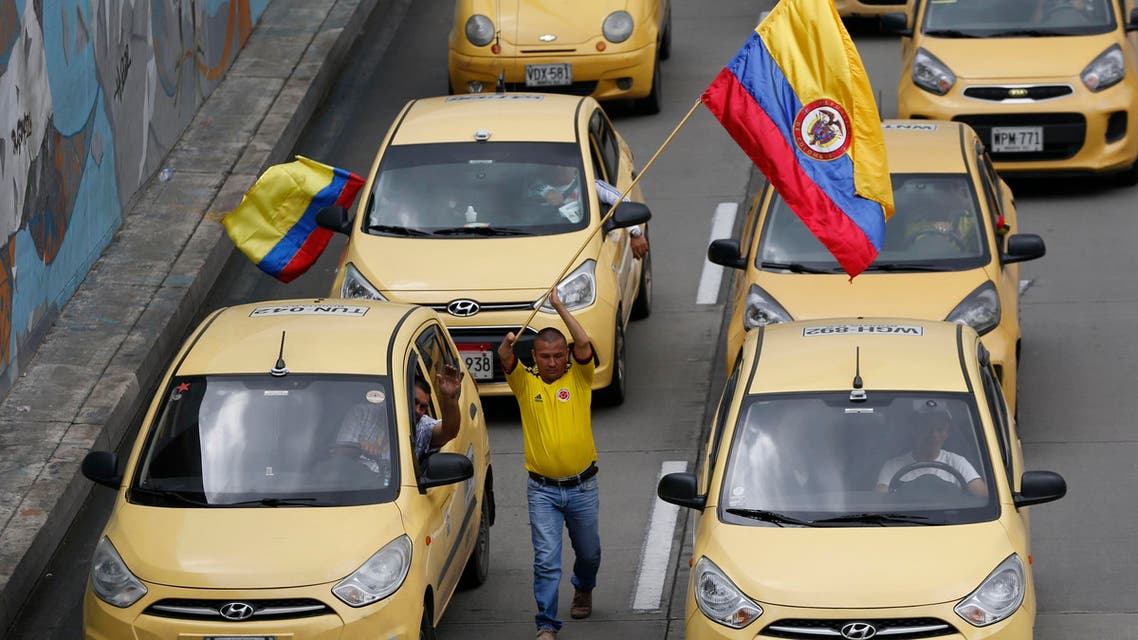 Colombia taxi drivers protest uber - AP