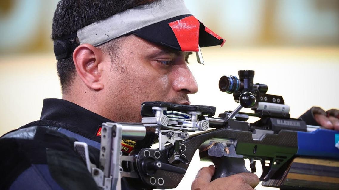 India’s Sanjeev Rajput competes in the men’s 50m rifle 3 positions shooting final during the 2018 Gold Coast Commonwealth Games at the Belmont Shooting Complex in Brisbane. (AFP)
