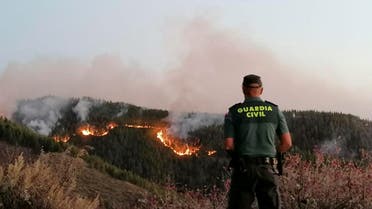 In this photo issued by the Guardia Civil, an officer looks at a forest fire in Gran Canaria, Spain, on Saturday Aug. 11, 2019. (AP)