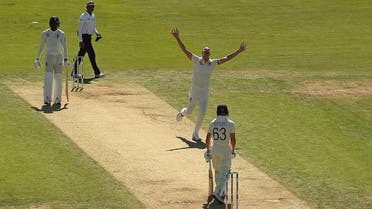 Australia’s Josh Hazlewood (C) celebrates taking the wicket of England’s Jos Buttler (R) during the second day of the third Ashes cricket Test match at Headingley in Leeds, northern England, on August 23, 2019. (AFP)