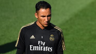 Real Madrid's Costa Rican goalkeeper Keylor Navas attends a training session at the Ciudad Real Madrid training ground in Valdebebas near Madrid on August 23, 2019. (AFP)