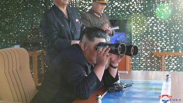 KCNA picture of North Korean leader Kim Jong Un attending the test of a multiple rocket launcher. (KCNA via Reuters)