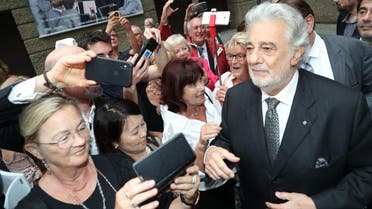 Spanish opera singer Placido Domingo is seen after the performance of “Luisa Miller” at the Salzburg Festival, on August 25 2019 in Salzburg. (AFP)