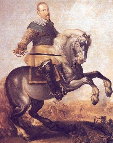 لوحة تجسد الملك السويدي غوستاف الثاني أدولف ممتطيا حصانه