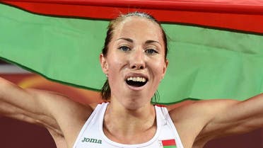 Belarus's Marina Arzamasova celebrates winning the final of the women's 800 metres athletics event at the 2015 IAAF World Championships. (AFP)