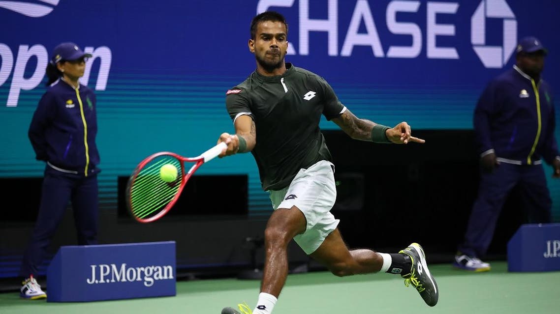 Sumit Nagal of India returns a shot against Roger Federer of Switzerland during their Men's Singles first round match on day one of the 2019 US Open. (AFP)