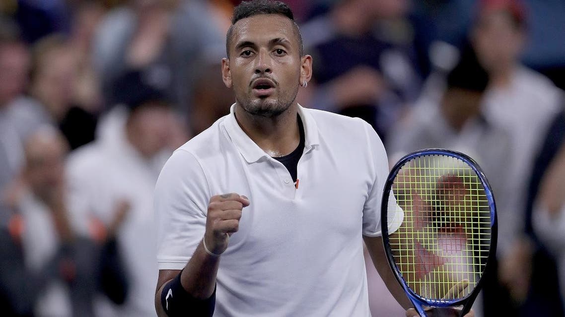 Nick Kyrgios of Australia celebrates his win during his Men’s Singles first round match against Steve Johnson of the US on day two of the 2019 US Open on August 27, 2019. (AFP)