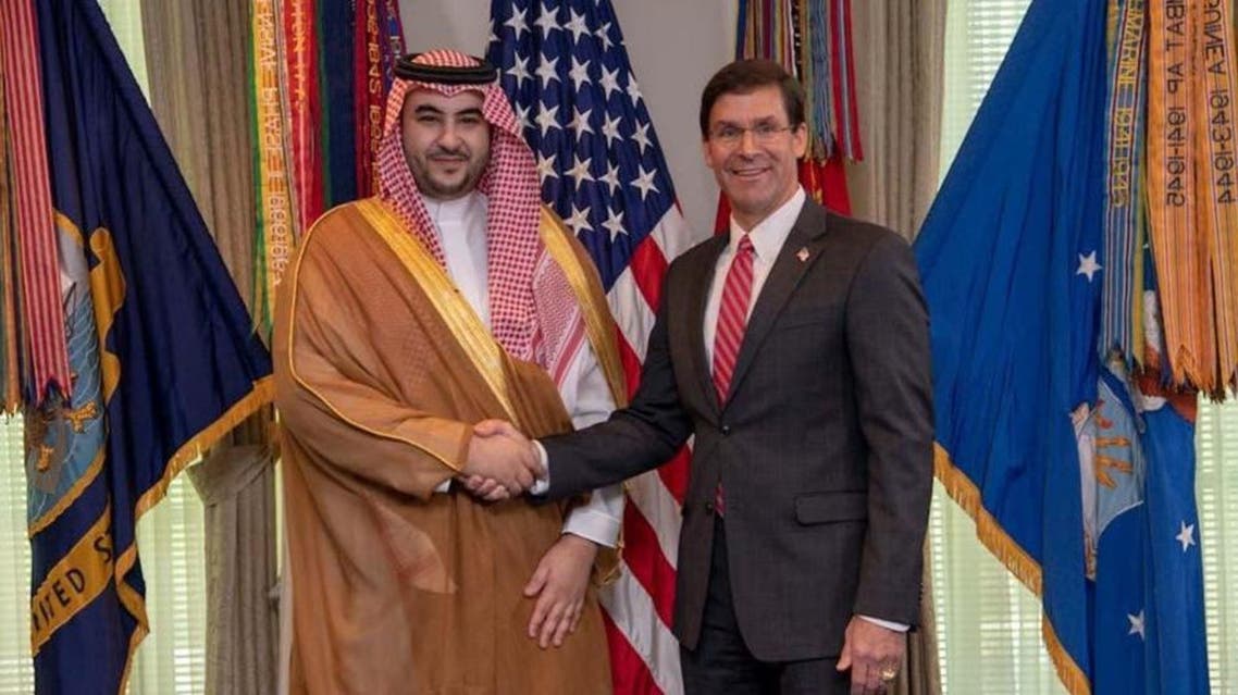 Saudi Vice Minister of Defense Prince Khalid bin Salman with the US Defense Secretary Mike Esper at the Pentagon August 29, 2019. (SPA)
