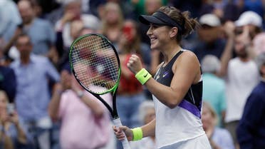 Belinda Bencic, of Switzerland, pumps her fist after defeating Naomi Osaka, of Japan, 7-5, 6-4 during the fourth round of the US Open tennis championships on September 2, 2019, in New York. (AP)