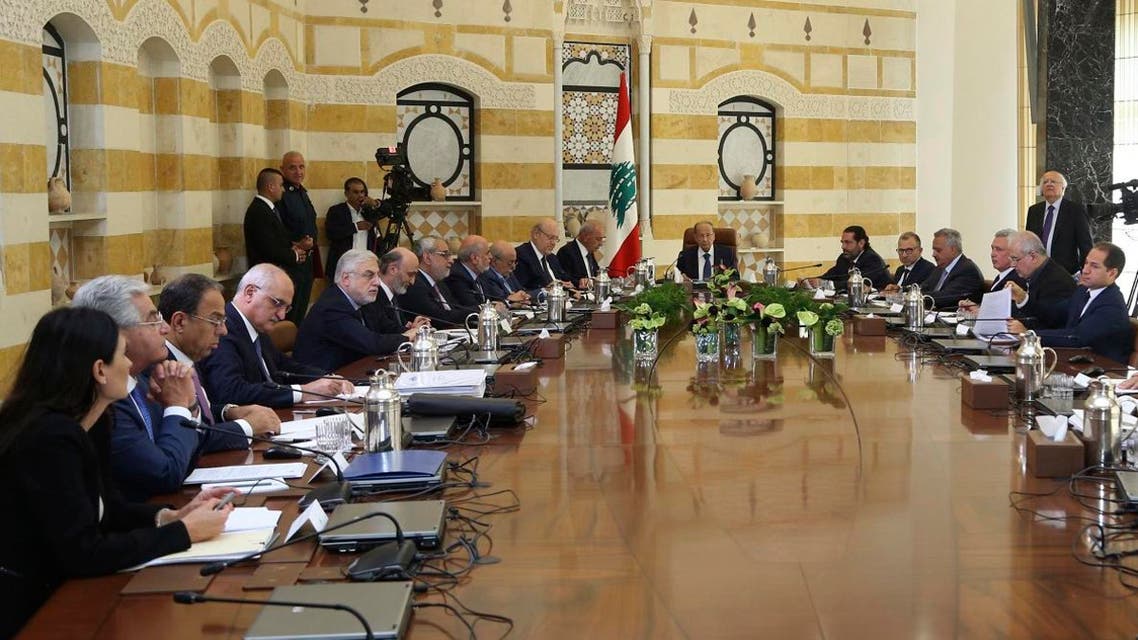 Lebanese President Michel Aoun, center, meets with political leaders with the aim of finding solutions to the country's economic crisis, in the presidential palace, in Baabda, east of Beirut, Lebanon, Monday, Sept. 2, 2019. (AP)