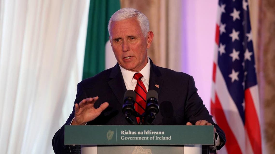 US Vice President Mike Pence speaks to members of the media after holding talks with Irish Prime Minister Leo Varadkar at Famleigh House in Phoenix Park, Dublin. (AFP)