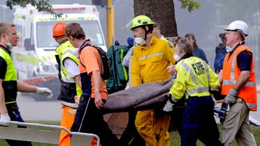 An injured person is carried by rescue workers after an earthquake rocked Christchurch, New Zealand, Tuesday, Feb. 22, 2011. (AP)