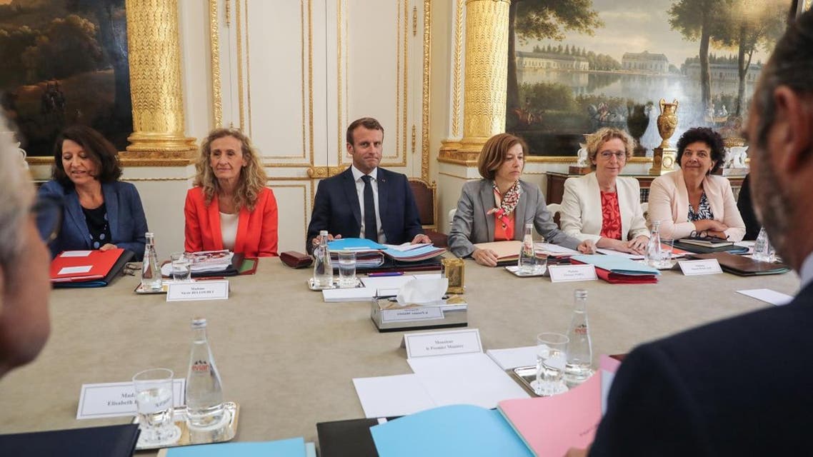 French President Emmanuel Macron chairs the government's weekly cabinet meeting on September 4, 2019 at the Elysee presidential palace in Paris. (AFP)