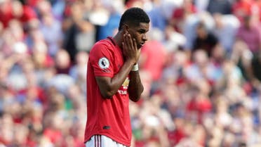 Manchester United's English striker Marcus Rashford reacts after mssing his penalty during the English Premier League football match between Manchester United and Crystal Palace at Old Trafford in Manchester, north west England, on August 24, 2019. (AFP)