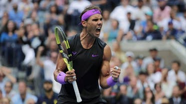 Rafael Nadal reacts after scoring a point against Daniil Medvedev during the men's singles final of the US Open. (AP)