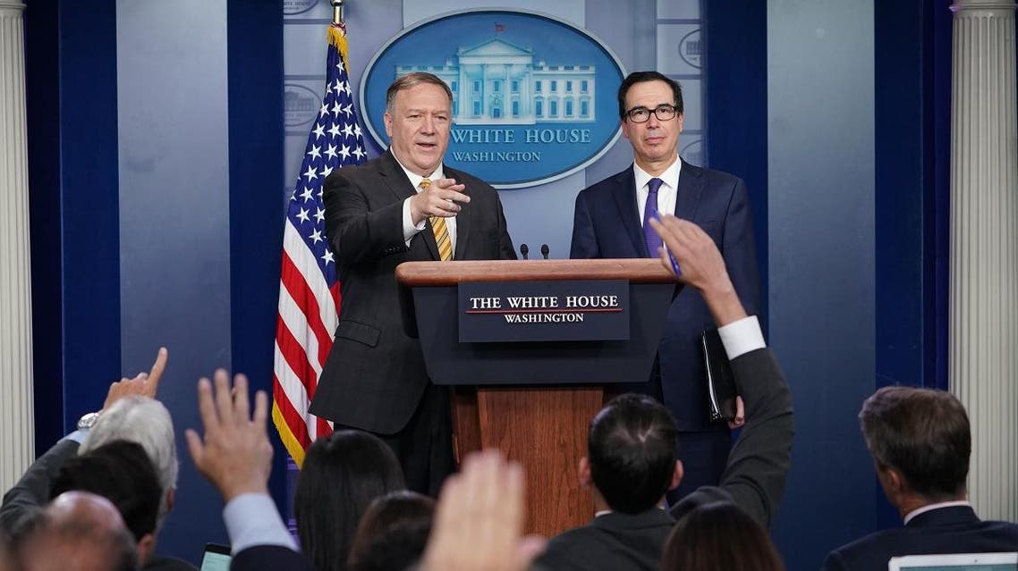 US Secretary of State Mike Pompeo and Treasury Secretary Steven Mnuchin brief the media on September 10, 2019, at the White House in Washington, DC. (AFP)