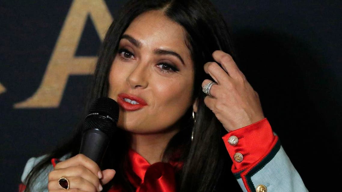 Mexican actress and producer Salma Hayek gives a news conference to promote her new film “Monarca” in Mexico City, on September 10, 2019. (AP)