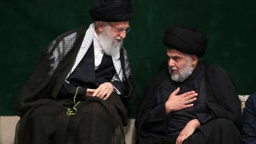 Prominent Iraqi Shiite political leader Muqtada al-Sadr met with Iran’s Supreme Leader Ali Khamenei in Tehran (AP)