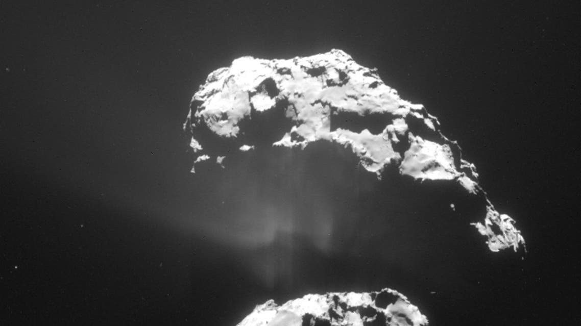 The Feb. 9, 2015 photo released by the European Space Agency ESA on Friday, Feb. 13, 2015 shows an image of the comet 67P/Churyumov-Gerasimenko taken by the Navcam camera of the Rosetta orbiter from a distance of 105km. (AP)